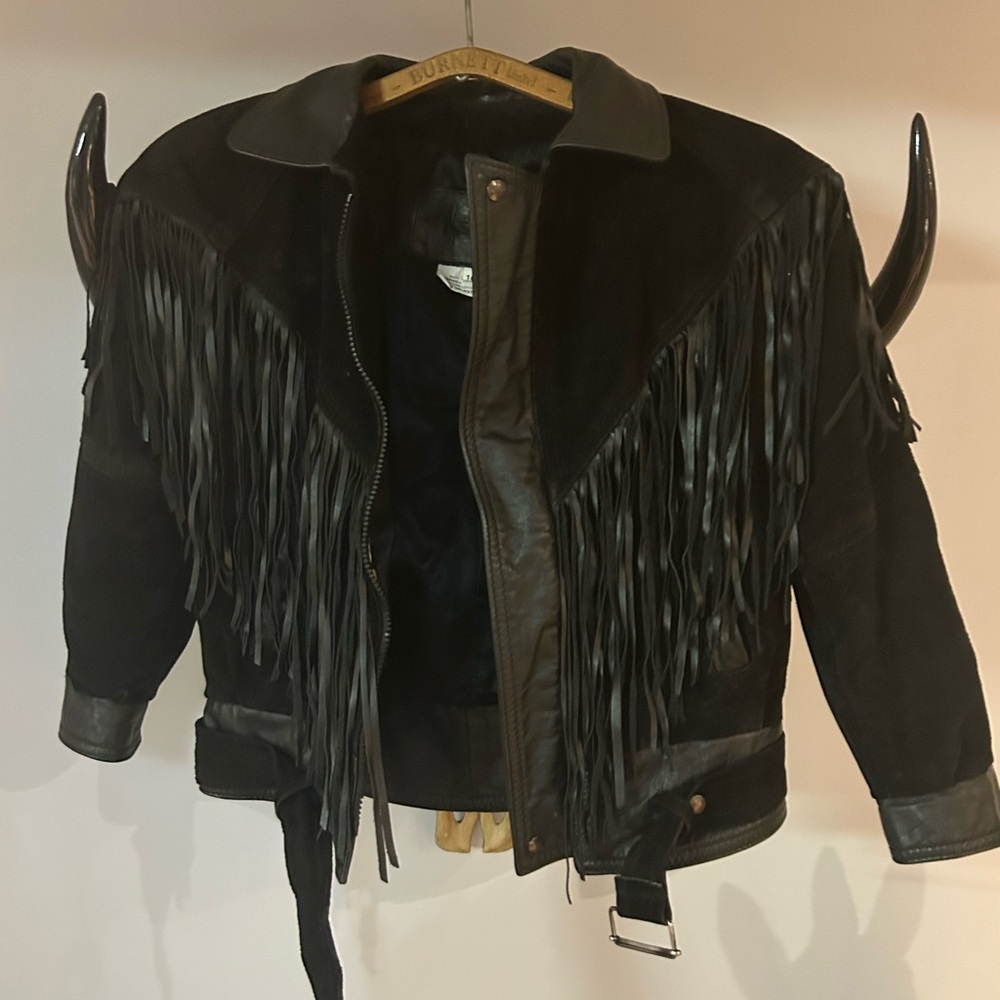 Black Leather Fringe Jacket